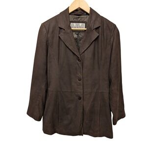 Nicole Miller Womens Brown Brushed Leather Blazer Jacket Sz S Fall Old Money Y2K